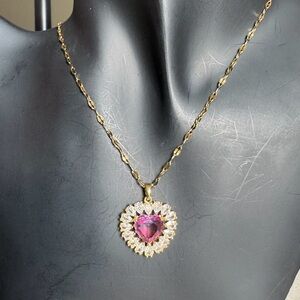Elegant Gold and Pink Stainless Steel Heart Pendant Necklace